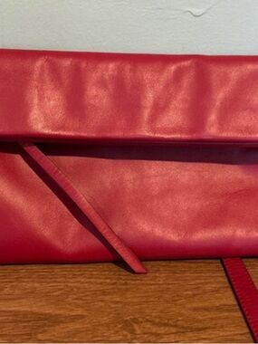 Classic Fold-Over Red Leather Clutch with Slim Strap